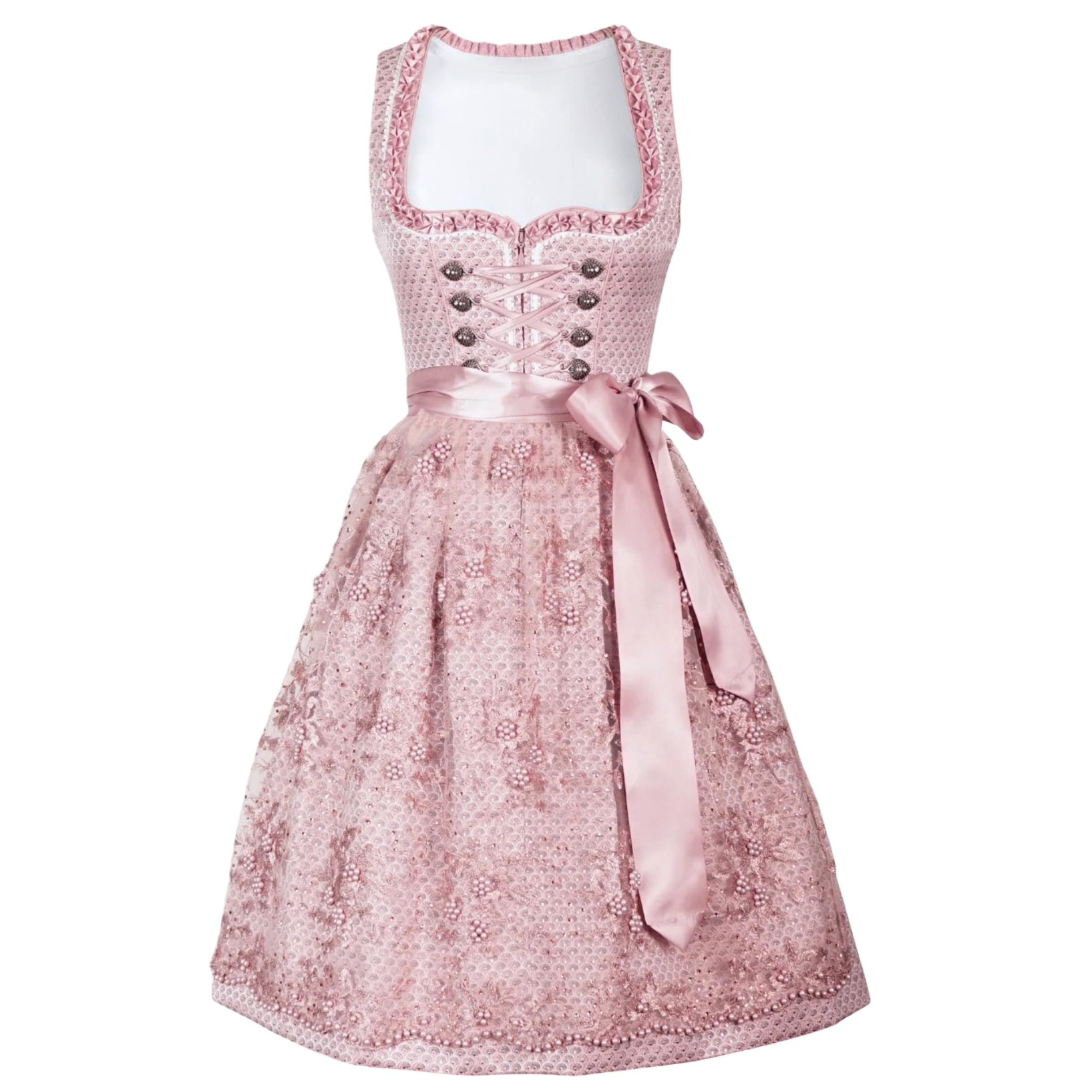 Dirndl Damen, Exklusive Dirndlkleider Damen Elegant 2tlg.60cm | Midi,Hochwertig,Blau/Rosa/Grau/Grün,Traditionell Bavarian,Trachtenrock,Dirndlschürzen,Mädchen,Größe 34-44 (Ohne Dirndlbluse)