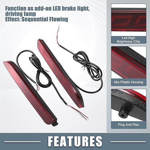 Miniatura 3 de Parachoques trasero Reflector niebla freno que fluye luz trasera LED rojo para Toyota Camry 2006 2007 2008 2009 2010 2011 2012 2013 2014 plástico