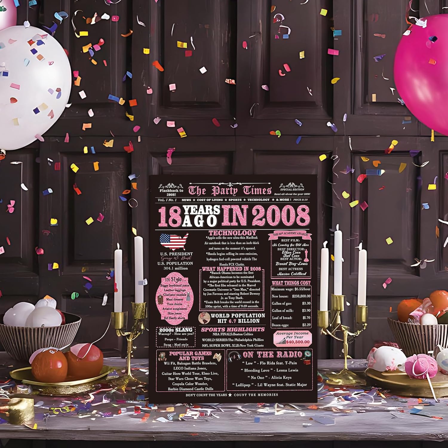 Happy 18th Birthday Card Gifts for Girls, Daughter, Niece, Granddaughter, 18th Birthday Decorations for Girls, Large Birthday Card for 18 Year Old, Funny Back in 2008 Birthday Card, Rose Pink Gold - Image 6