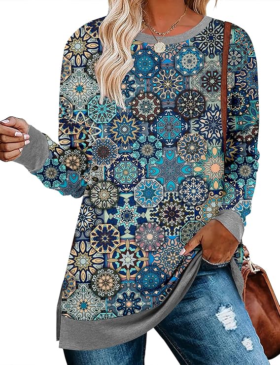 BETTE BOUTIK Women's Drop Long Sleeve Sweatshirts Casual Crewneck Tunic Tops Sweartshirts With Side Slits S-3XL