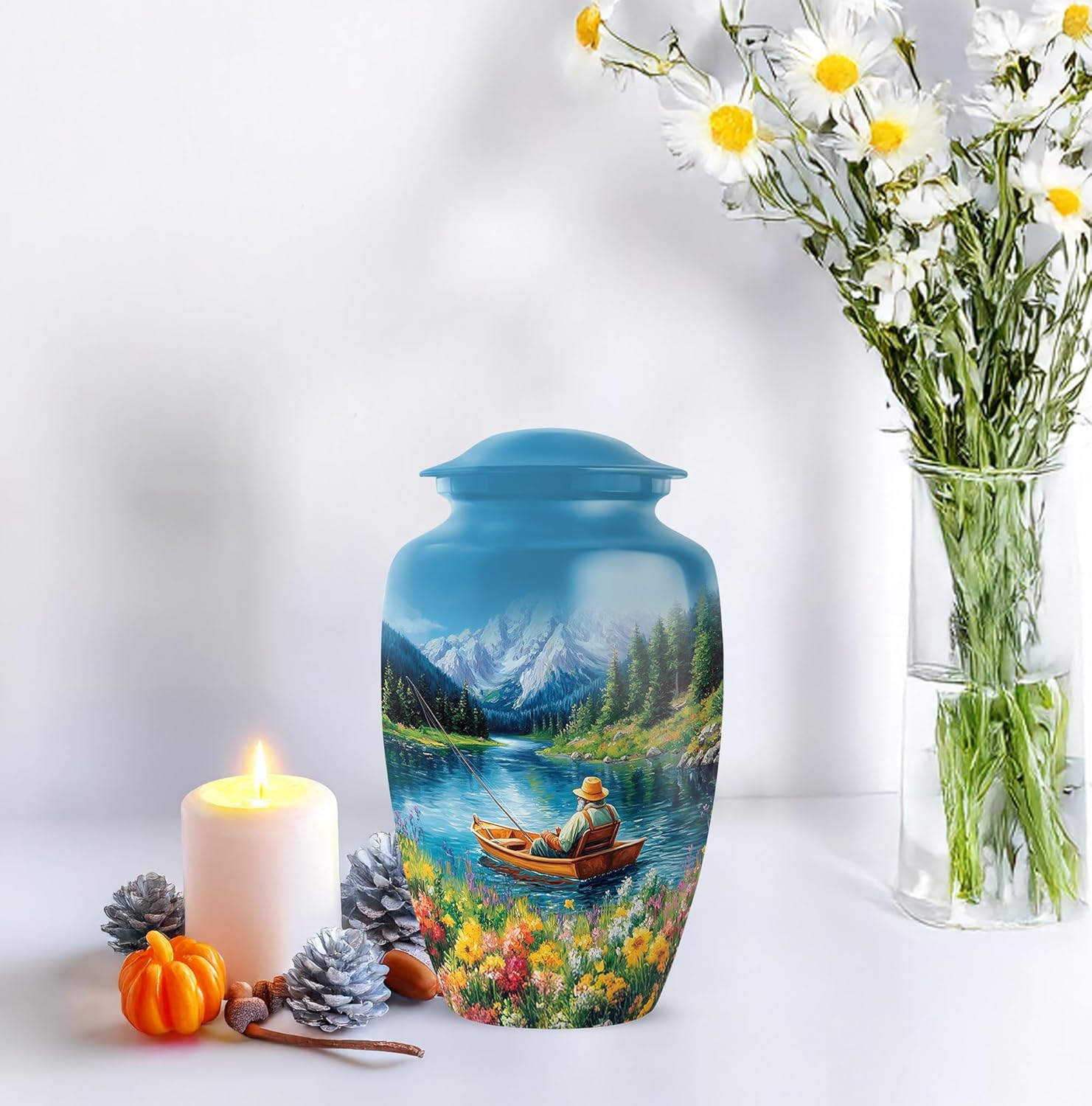 Yatskia Riverside Fishing Memorial Urns for Human Ashes Adult Man, Large Funeral Urn for Ashes for Women, (Classic Large, 10 Inch)