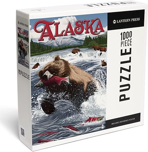 Lantern Press Rompecabezas de 1000 piezas, pescado de salmón de oso grizzly, Alaska