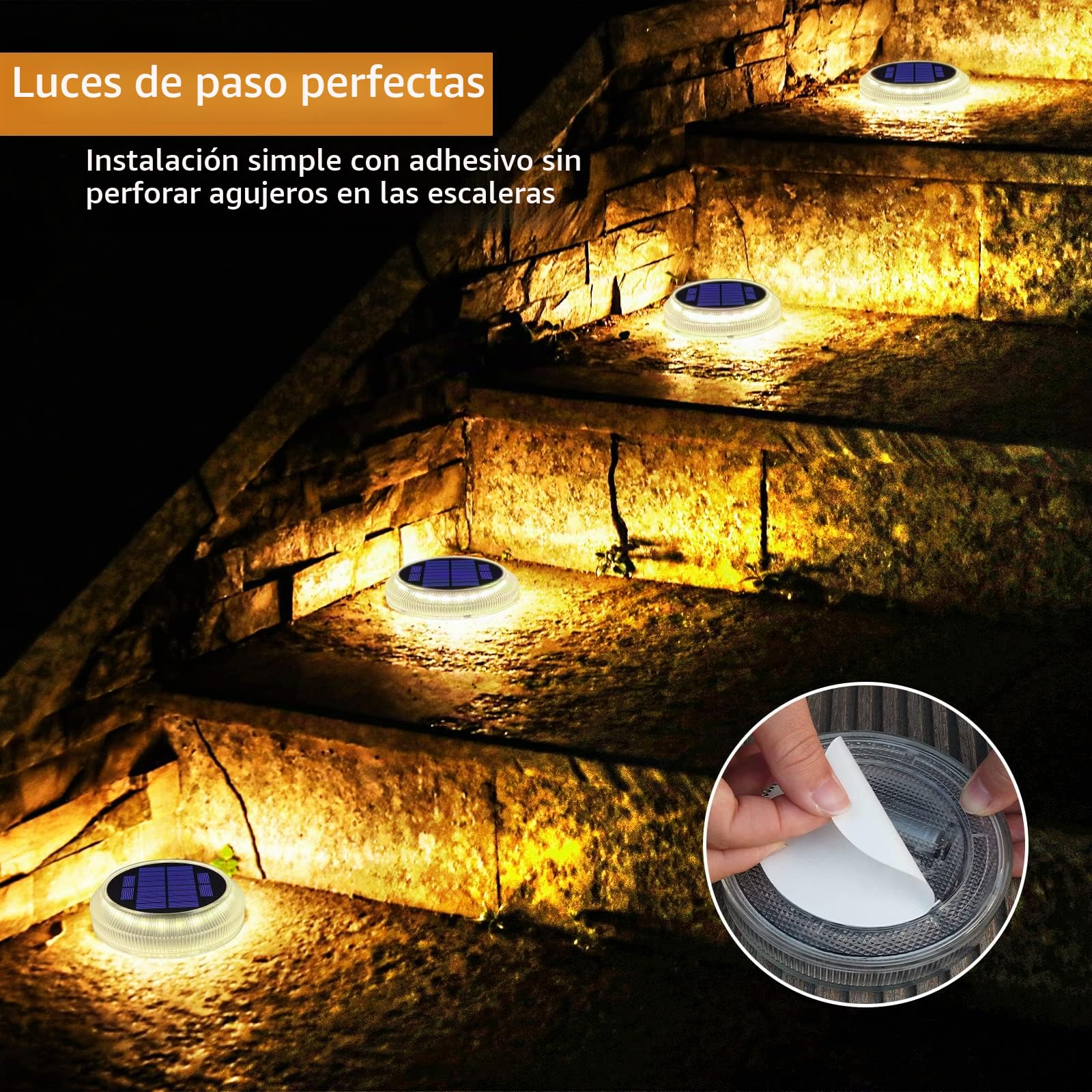 YiLaie Luz Solar Exterior, Solares LED Jardin 360° Lámparas de Escalera IP68 Resistente al Agua con On/Off Automático, Blanco Cálido 2700K, 4 piezas