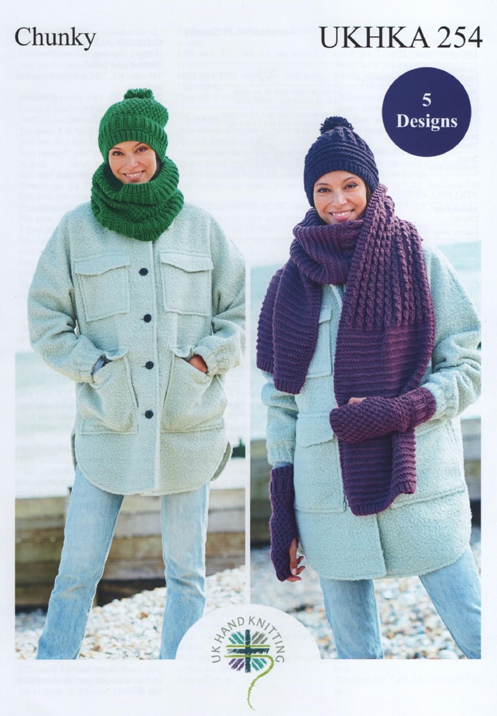 UKHKA 254 Chunky Knitting Pattern Womens Winter Hats,Wrist Warmers,Snood & Scarf
