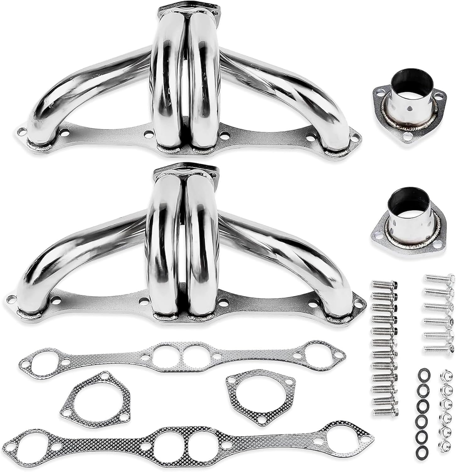 Stainless Steel Center Dump Block Hugger Headers for Gen 1 SBC 265-400 V8 - Shorty 3-Bolt for 55-57 Chevy Street Rods & Hot Rods