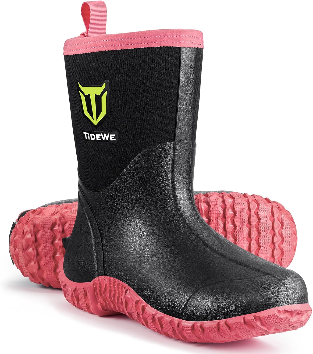 TIDEWE Rubber Boots for Women with Steel Shank, 6mm Neoprene Waterproof Insulated Mid Calf Rain Boots, Sturdy Hunting Work Boots for Farming Gardening Fishing