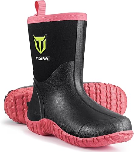TIDEWE Botas de goma para mujer con vástago de acero, neopreno de 0.236 pulgadas (0.236 in), impermeables, aisladas, botas de lluvia a media