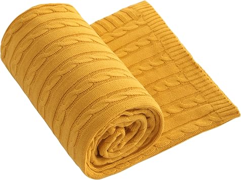 Cotton Cable Knit Toddler Blanket, Breathable and Super Soft 30x40 Baby Blanket for Crib, Stroller, Nursery, Travel, Butter Yellow
