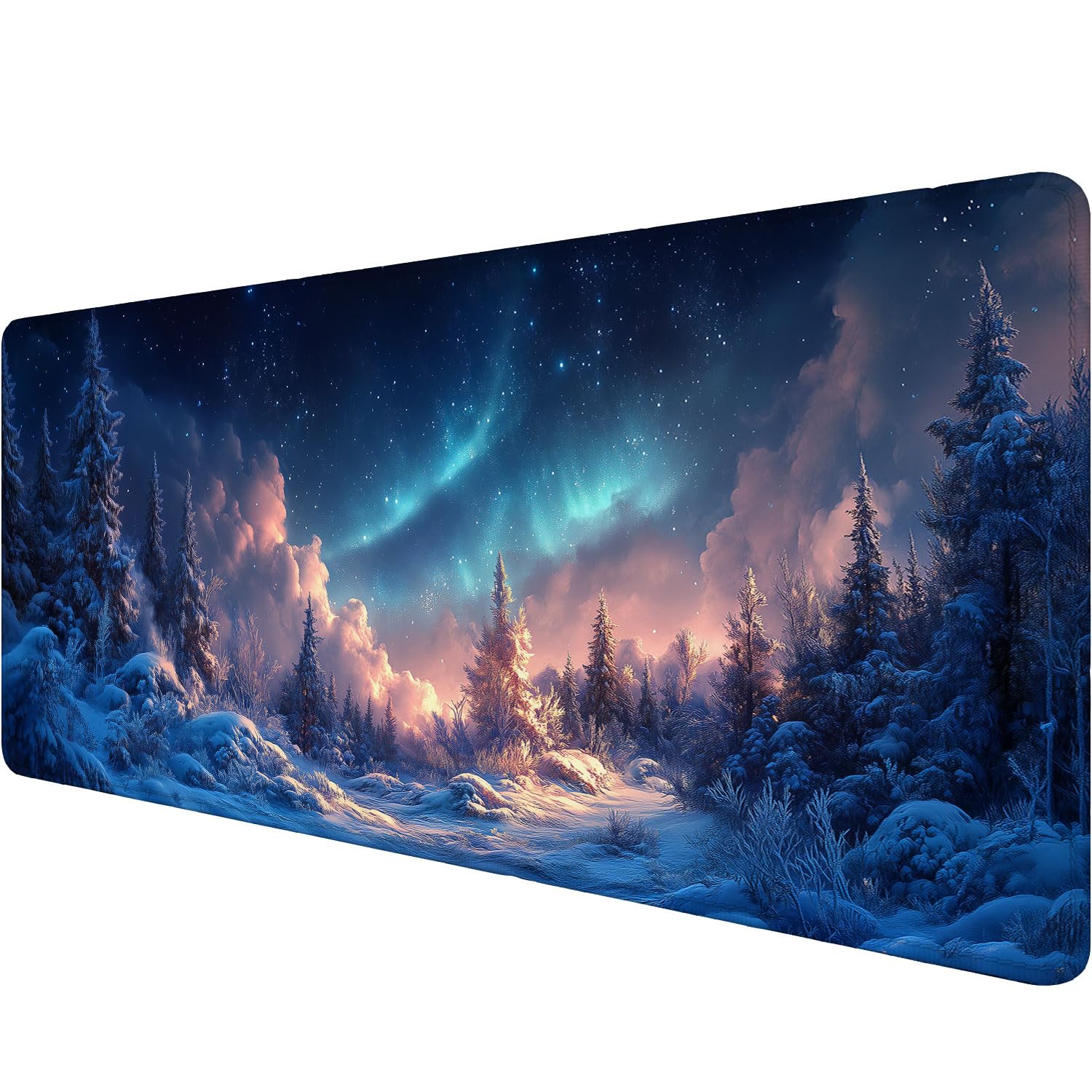 Aurora Desk Pad Mouse Pad Alaska Blue Natural Northern Lights Large Gaming Mouse Mat with Stitched Edges,Non-Slip Waterproof Rubber Base Mouse Mat