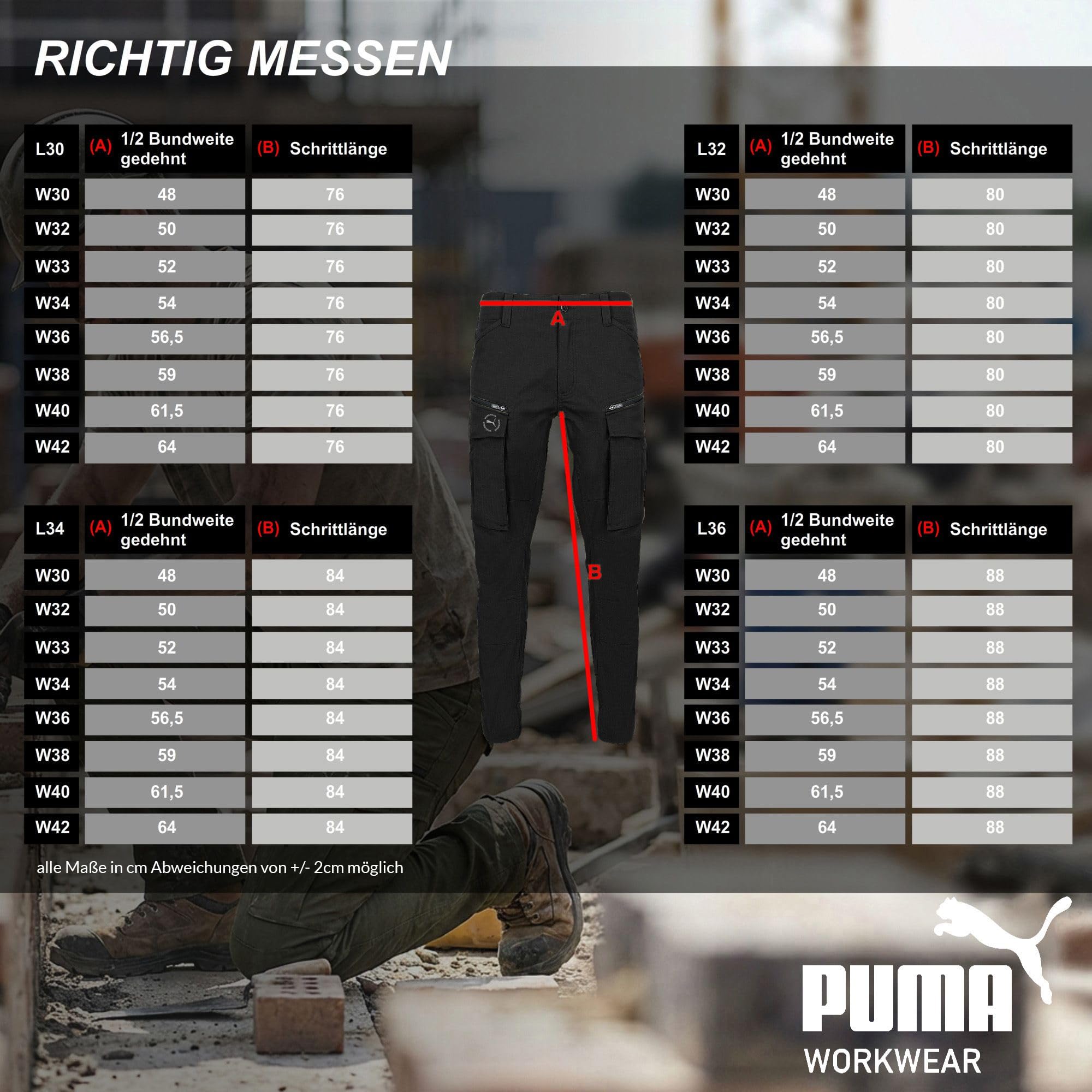 PUMA Workwear Cargohose Arbeitshose Herren – Robuste Hose mit Stretch & Ripstop-Gewebe - Gummizug im Bund - Erhöhtes Rückenteil - Hammerschlaufe - Innenliegende Handytasche