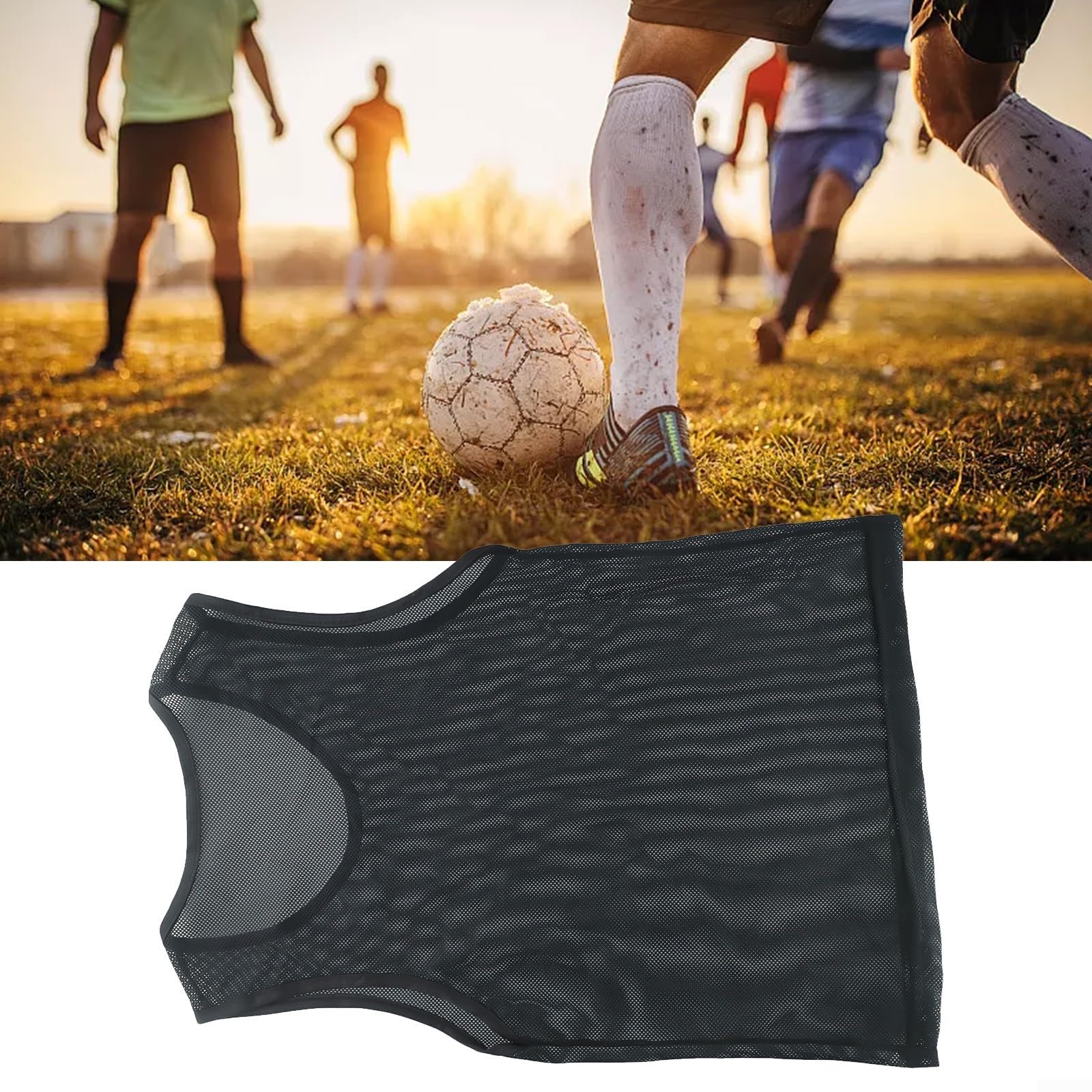 Chaleco de fútbol para entrenamiento juvenil, chalecos deportivos de malla para niños y niños, ajuste holgado, poliéster, ropa de práctica de fútbol, baloncesto, críquet, 40 x 56 cm (negro)