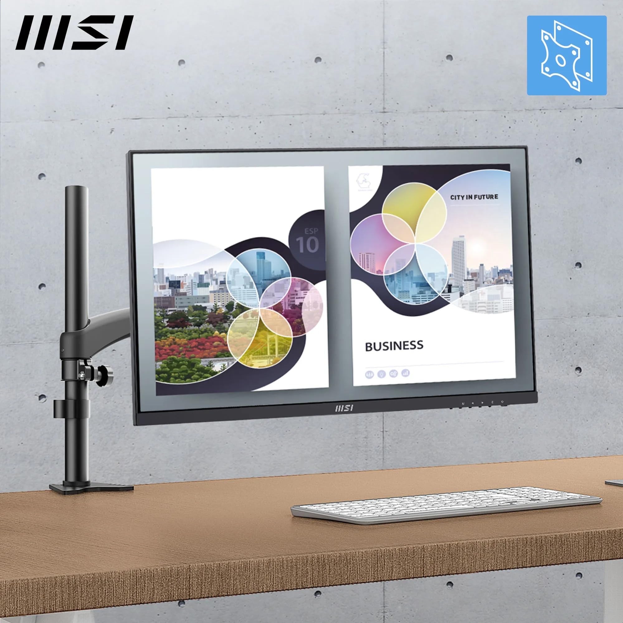 MSI PRO MP273U Monitor da ufficio da 27" UHD IPS 3840 x 2160, PIP/PBP, Ampia gamma di colori, Schermo Eye-Friendly, Altoparlanti integrati, Regolabile in inclinazione - HDMI 2.0b, DP (1.4a), Nero