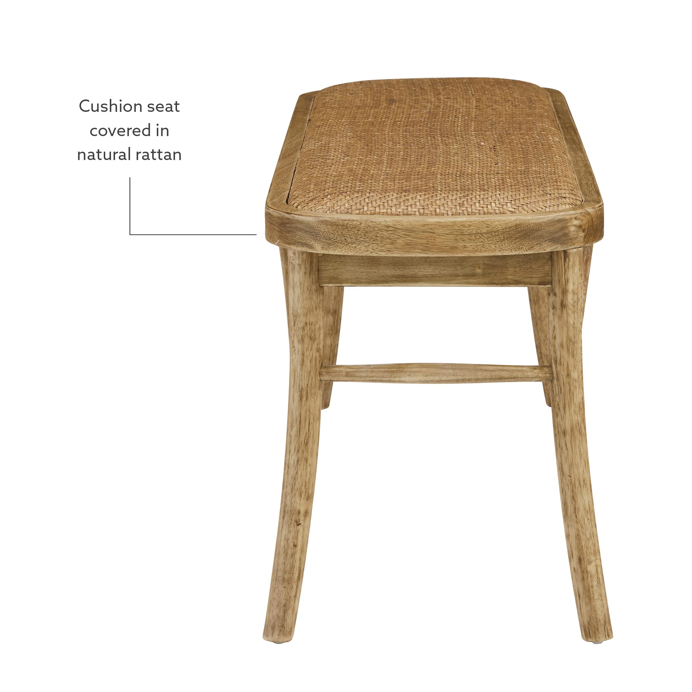 Linon Hank Natural Bentwood Bench with Natural Woven Rattan Seat