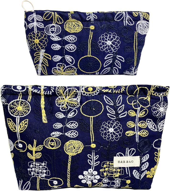 getgto Kit com 2 Necessaires de Maquiagem com Zíper, Estampa Floral, Azul-tree