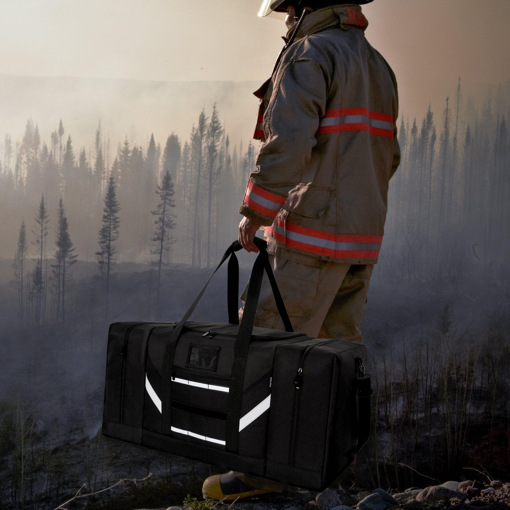 Bolsa de lona para bomberos, bolsa de equipo de bomberos de almacenamiento grande con correa para el hombro, Negro - 6