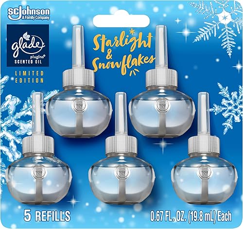 Glade PlugIns - Recambios de ambientador, aceites esenciales y perfumados para el hogar y el baño, Starlight & Snowflakes, 3.35 onzas líquidas, 5
