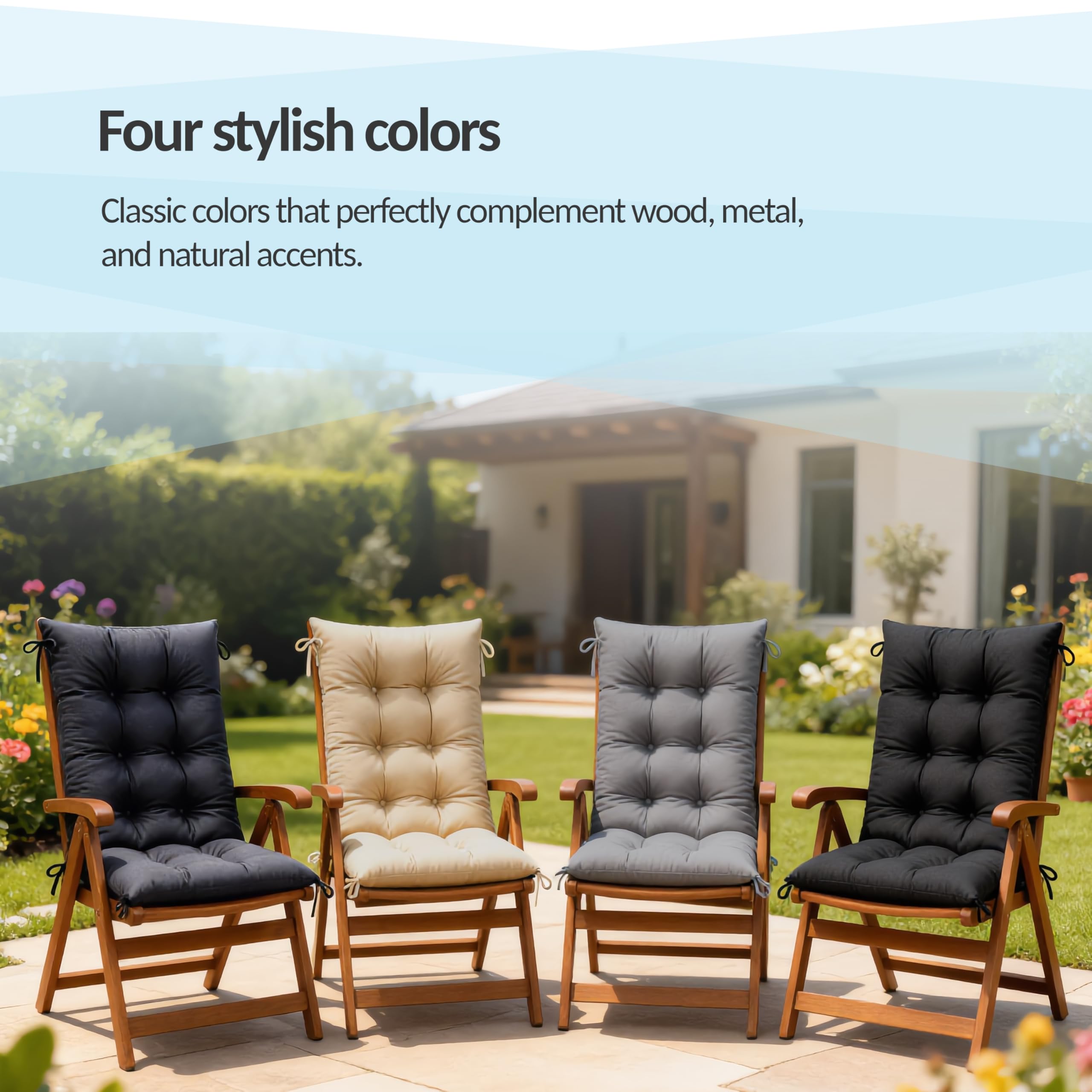 POKAR Cuscino Sedia Giardino con Schienale Alto 120x50x10 cm | Trapuntato Impermeabile Idrorepellente | Cuscino per Poltrona da Esterno | Imbottitura Spessa | Oeko-Tex | Prodotto in UE | Beige