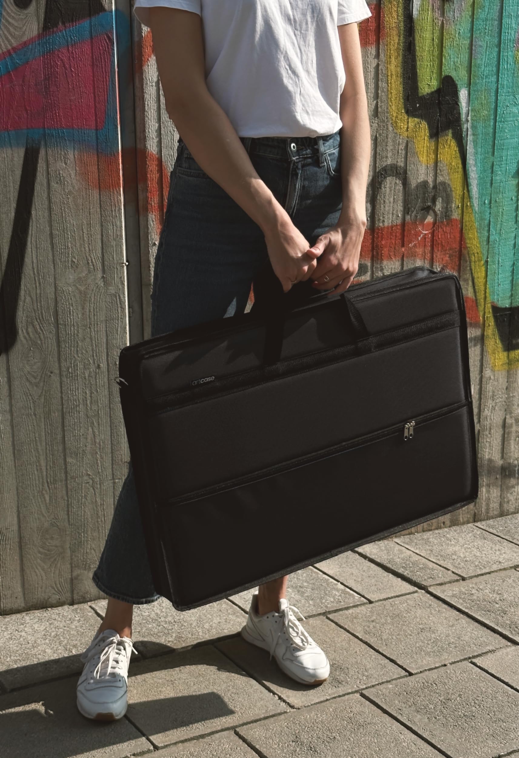 artcase max DIN A2 - Artist Portfolio case, hardcover Drawing Folder DINA2, Document Transport Bag, 70 x 49 x 8 cm, Storage Art case, Waterproof, Polyester, Large Format, Hard-Cover (Denim Blue)