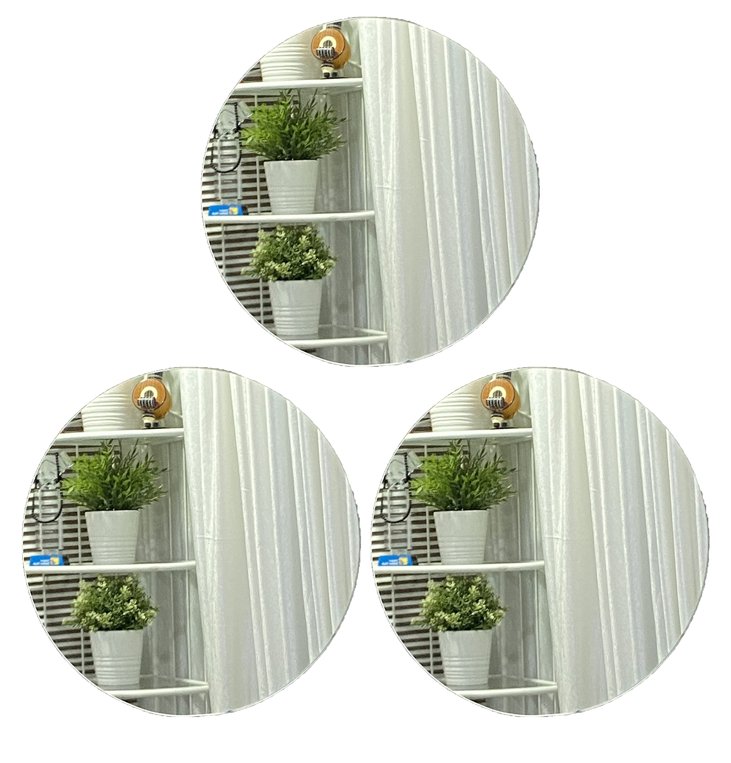 Round Mirror Aaina Sisa 23cm, 3.5mm Thickness, No Screw Needed to Put It On The Wall, It Can Be Easily Affixed On The Bathroom Wall Or Over The Tiles with Two Side Tapes Mirror GOL Sisa Pack of 3