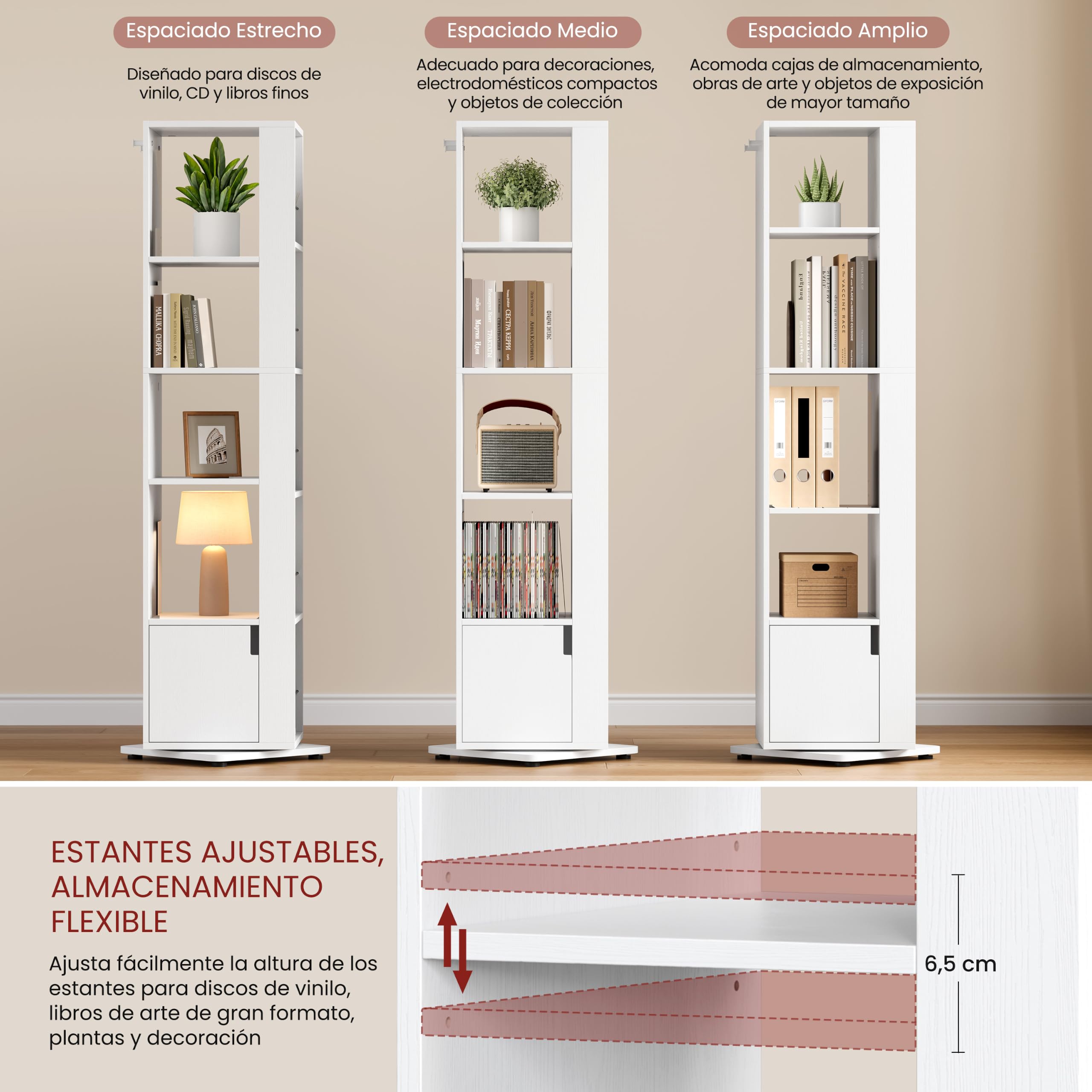 Yaheetech Estantería para Libros Giratoria de 360° de 5 Niveles Blanco | Librería Esquinera con Estante Ajustable Compartimentos Abiertos y Cerrados para Espacios Reducidos