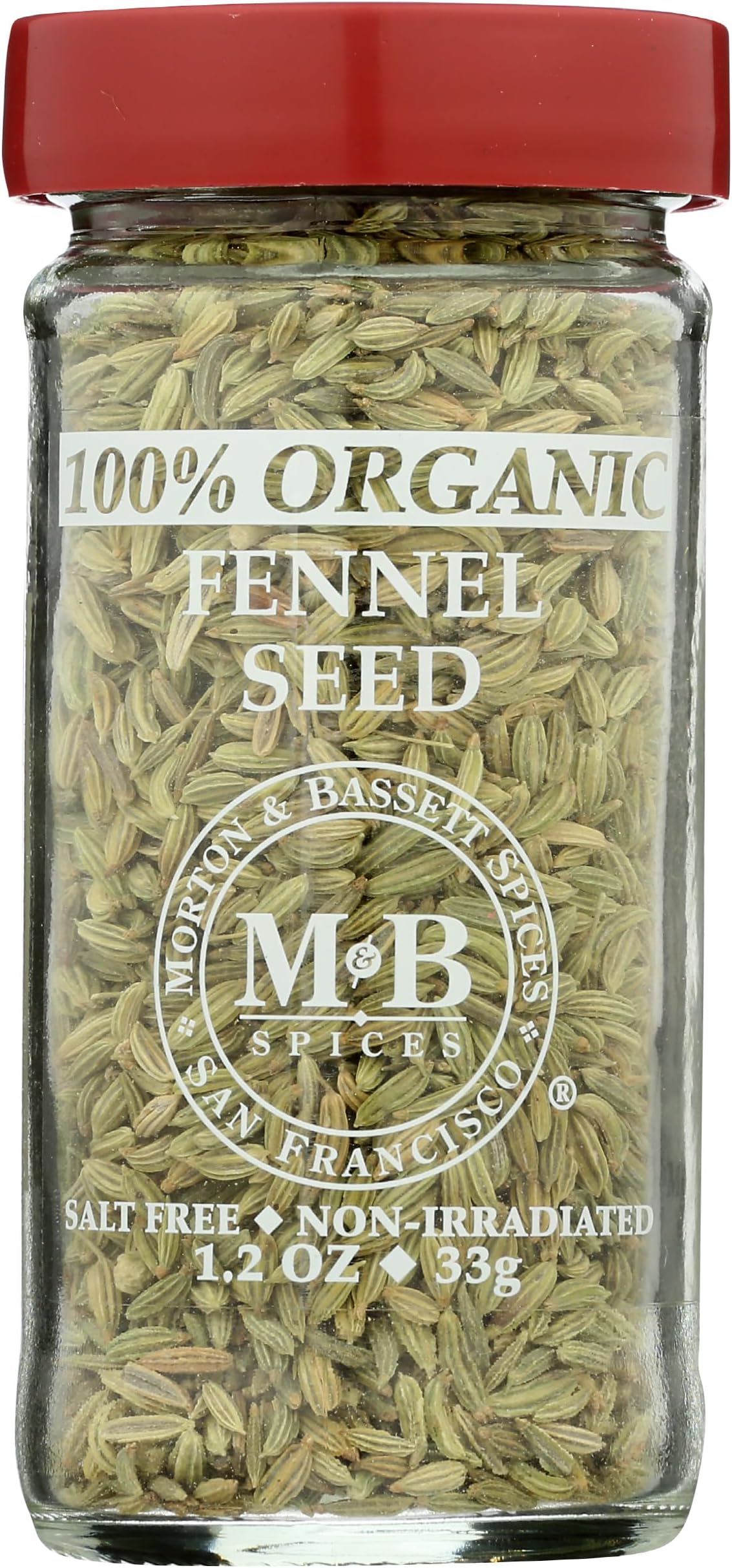 Morton & Bassett 100% Organic Fennel Seed | Sweet, Licorice-Like Flavor for Sausage, Curries & Breads | Gluten Free, Salt Free, Non-GMO | 1.2 oz Jar