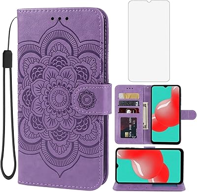 Bohefo Case for Galaxy A32 5G Case, Galaxy M32 5G SM-A326 Wallet Case with Tempered Glass Screen Protector, Leather Flip Credit Card Holder Stand Phone Cover Cases for Samsung Galaxy A32 5G Purple