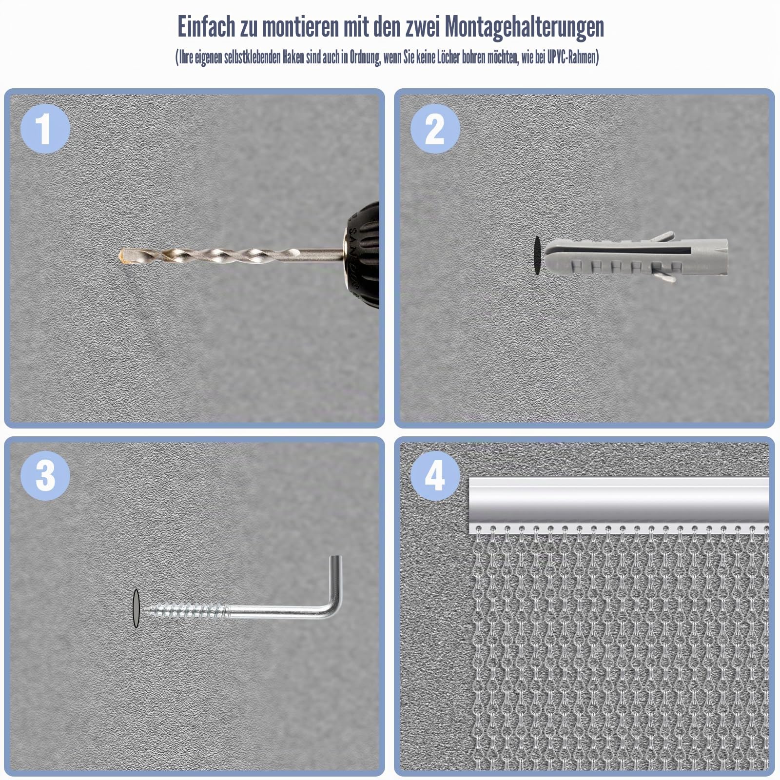 VerRich Kettenvorhang, 100 * 200 cm Aluminium Tür Fliegengitter Silber Metall Fliegenvorhang Insektenschutz Schädlingsbekämpfung