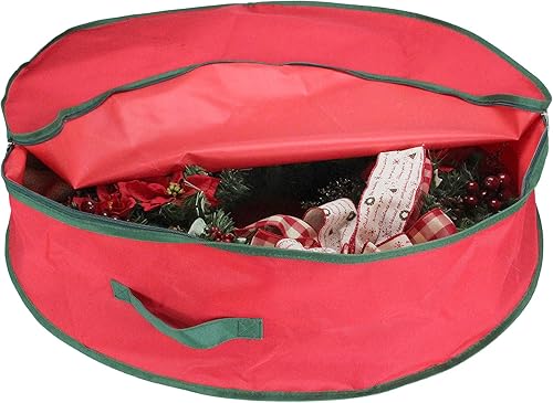 Miniatura 2 de Northlight Bolsa de almacenamiento de corona de Navidad roja y verde de 36 pulgadas