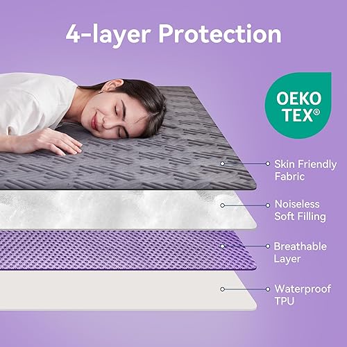 Miniatura 5 de BDEUS Protector de colchón impermeable tamaño Queen con correas, funda de cama silenciosa con bolsillo profundo ajustable de hasta 18 pulgadas de