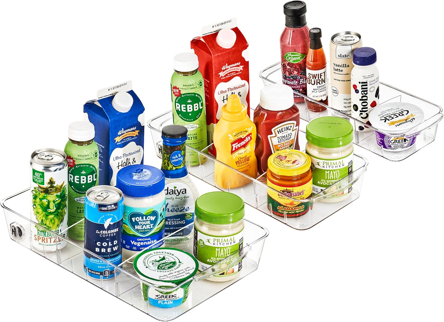 Sorbus Fridge Organizer on Wheels - Rolling Fridge Organizers and Storage Clear Design with Dividers & Handles for Kitchen Organization and Storage (Flat Top)