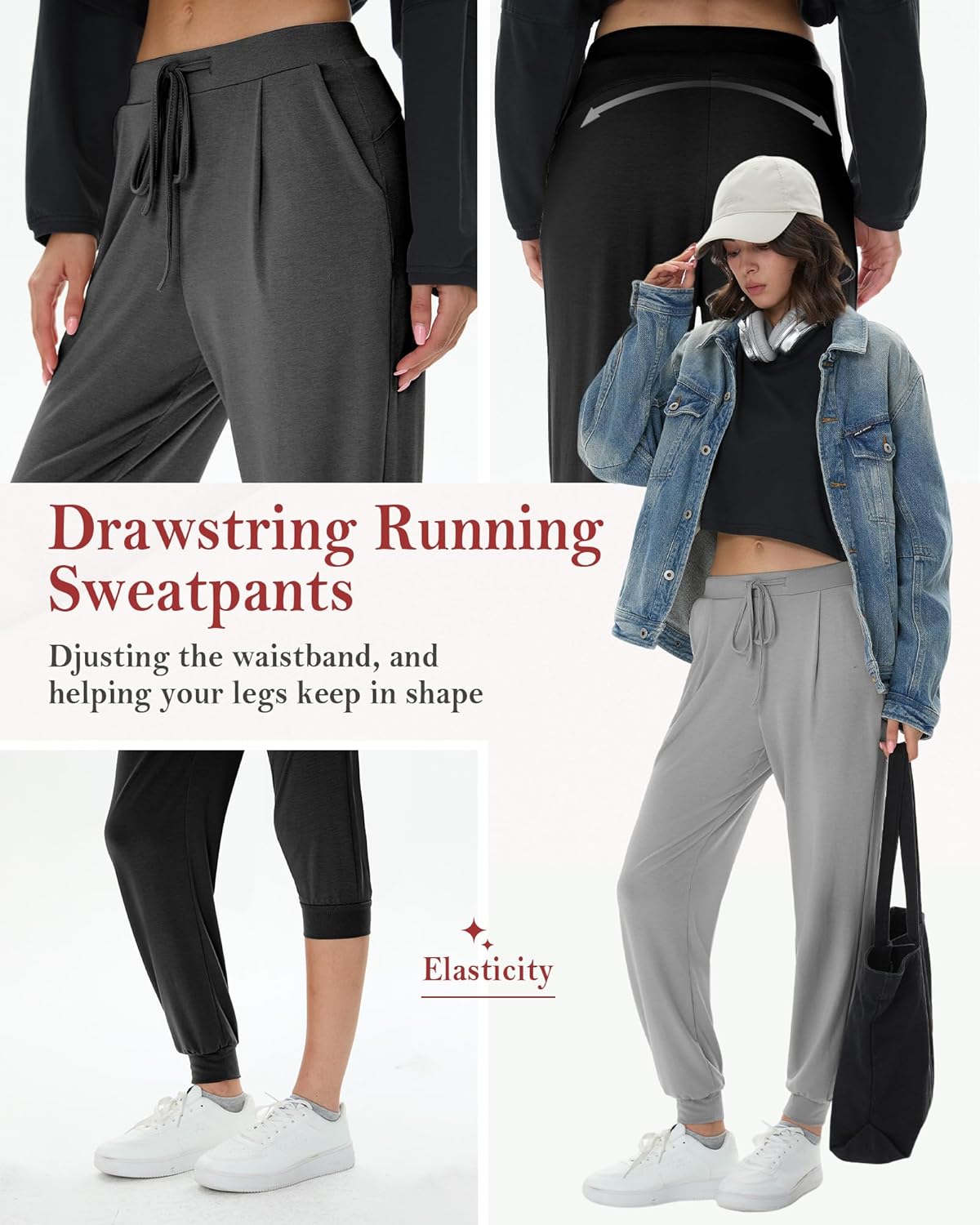 3 Pack Women's Yoga Joggers Pants, Drawstring Running Sweatpants with Pockets Lightweight Workout Lounge Pants - Image 4