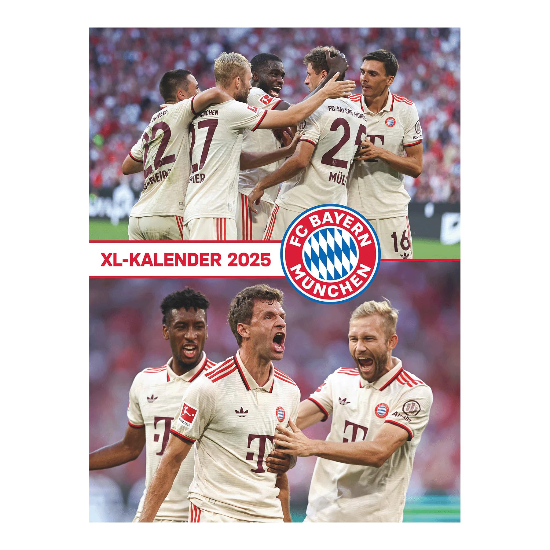 N NEUMANNVERLAGE Calendrier poster FC Bayern Munich 2025, 48 x 64 cm, calendrier de football avec motifs des stars, calendrier pour fans avec points forts de football, reliure à spirale et calendrier