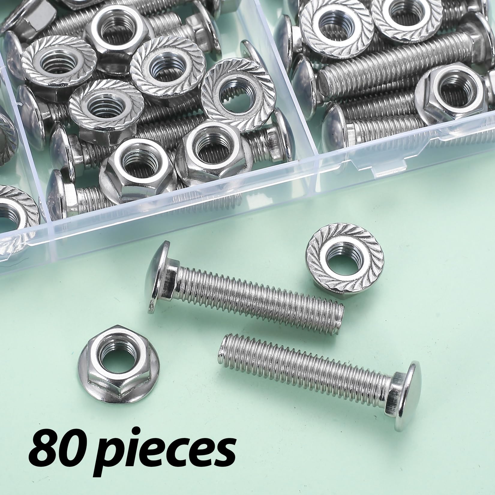 80 szt. Śruby Zamkowe M8 x 40 mm, Zestaw Śrub z Nakrętkami Kołnierzowymi, Śruby z Łbem Półokrągłym ze Stali Nierdzewnej, Śruby Do Bram z Nakrętkami