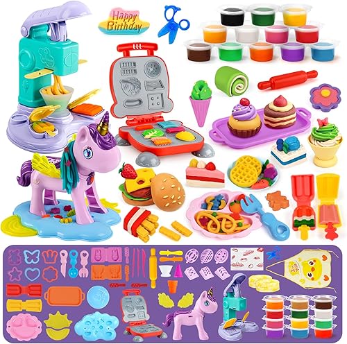 Miniatura 10 de 75 PCS Juegos de Masa 4 en 1 para Niños de 3-4-8 Años, Kit de Herramientas de Masa para Manualidades de Arte, Juego de Helados Máquina para Hacer