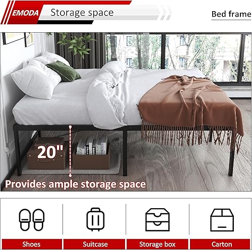 Miniatura 115 de EMODA Marco de cama Queen no necesita somier, plataforma de metal resistente de 6 pulgadas, marco de cama tamaño Queen con listones de acero, fácil