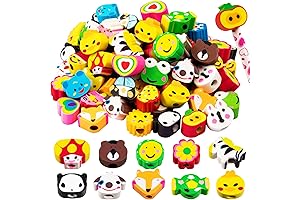Pencil Erasers Toppers for Kids Bulk - 50 Pack Assorted Cute Fruit Animal Cap Erasers
