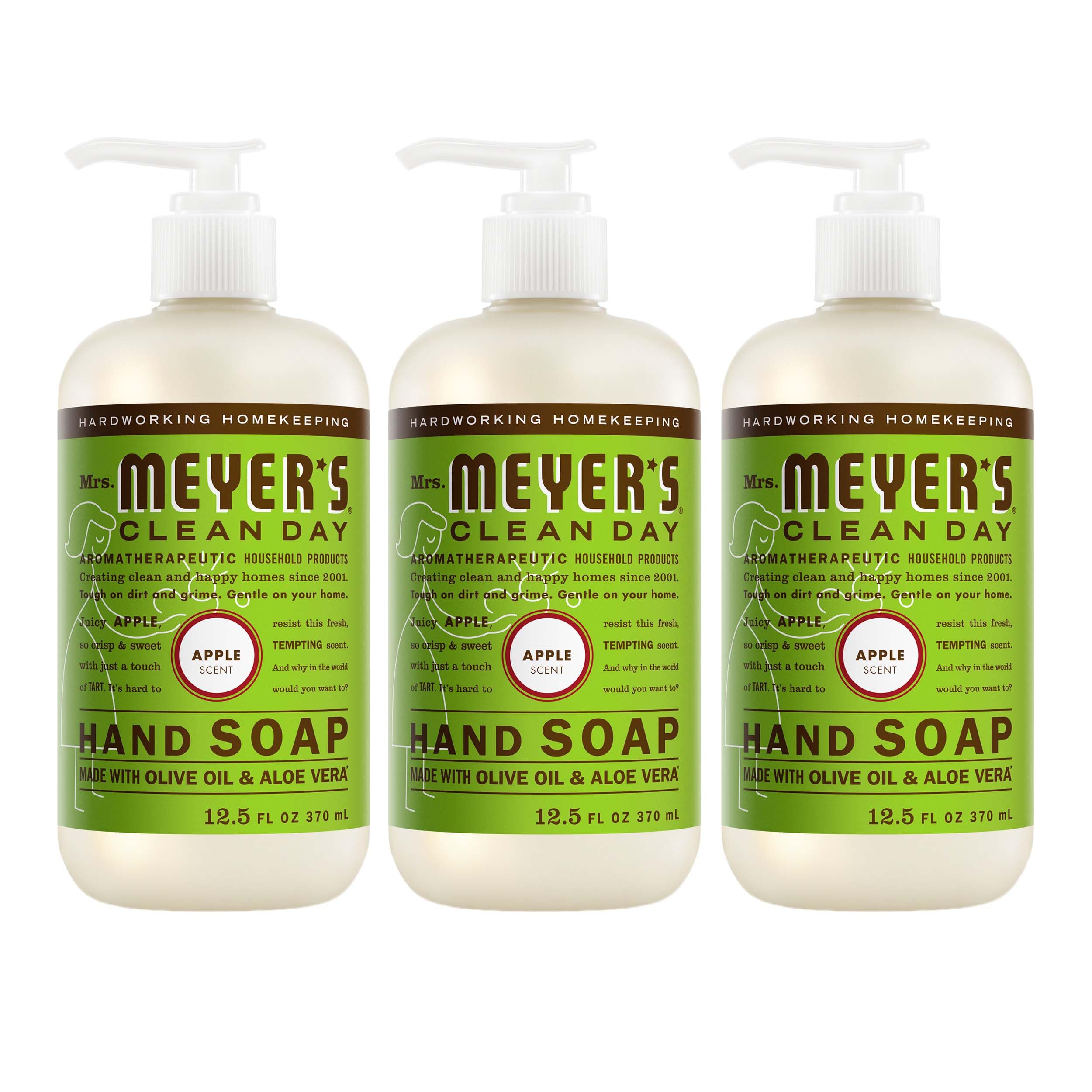 Mrs. Meyer's Clean Day Hand Soap Apple Scent 3 x 12.5 fl oz (375 ml) | Gentle Cleansing for Busy Hands - main product image