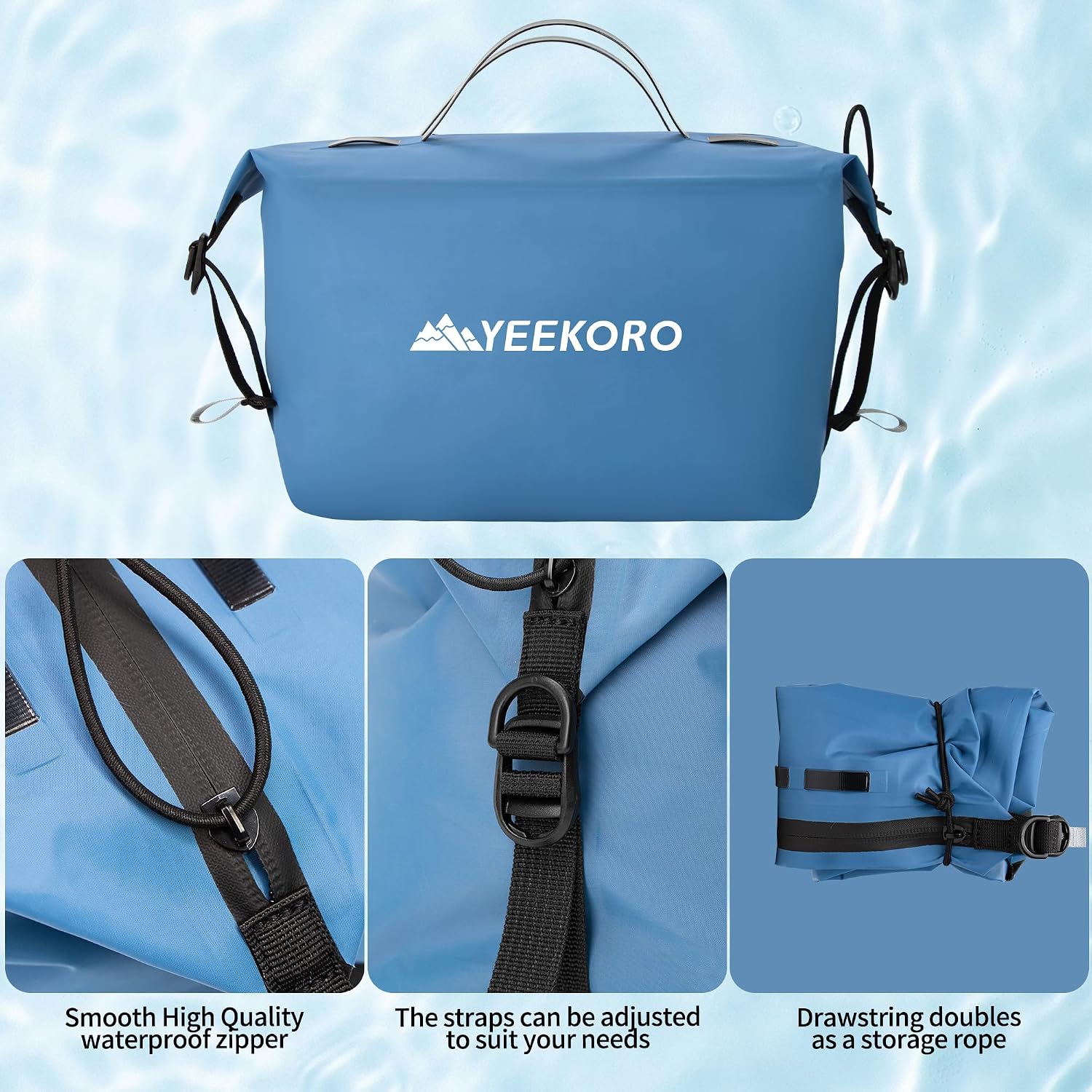 Waterproof Toiletry Bag for Travel, Zipper Styles, 40D Nylon Toiletry Organizer Bags with Shoulder Straps for Men Women, Travel Accessories（1 PACK,Blue image 5