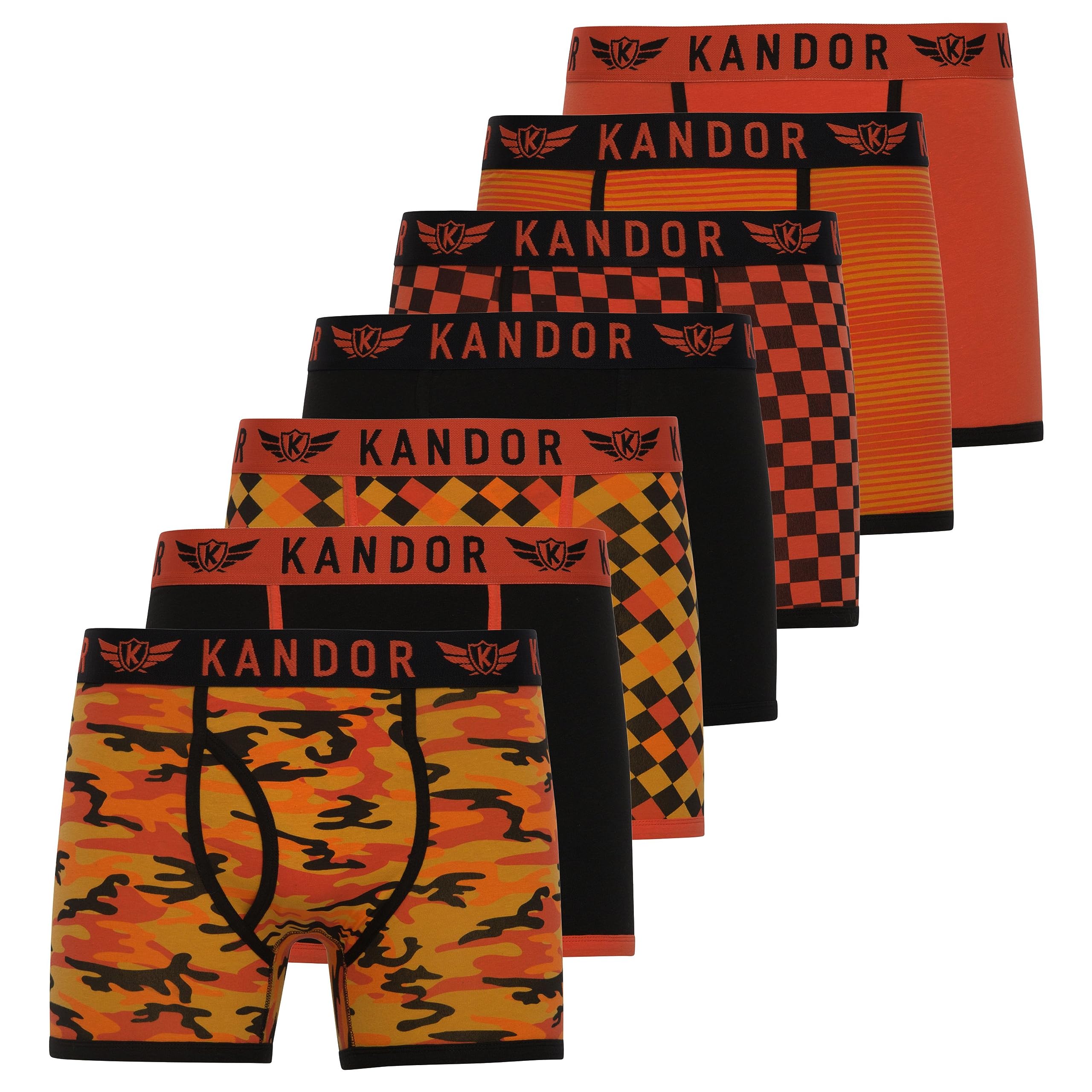 Kandor Baumwoll Boxershorts Herren – 7er Pack, Bunte, Schwarze & Farbige Unterhosen für Männer Set, Dehnbare Herren-Unterwäsche aus weiche Baumwolle, Slipboxer mit Gummibund (M,JECKERS Pack B)