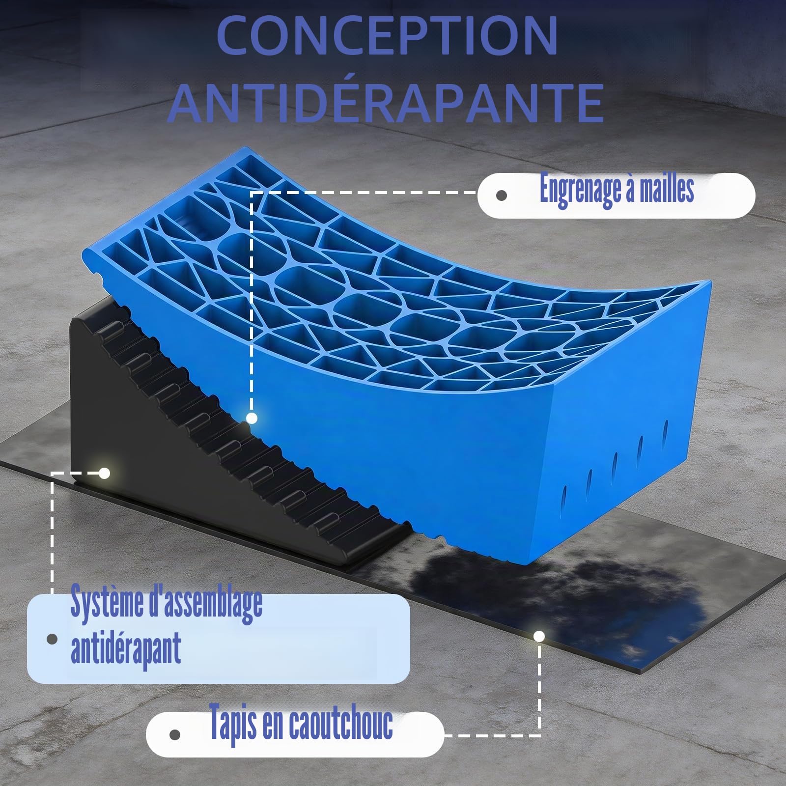 Sooontrans Cale Camping Car 32×15.2×11 CM, Cales pour Camping-car en HDPE Charge Maximale de 15 T, Cale Van Aménagé avec Tapis Anti-dérapant & Sac de Rangement, pour Caravane, Double Essieu, Bleu
