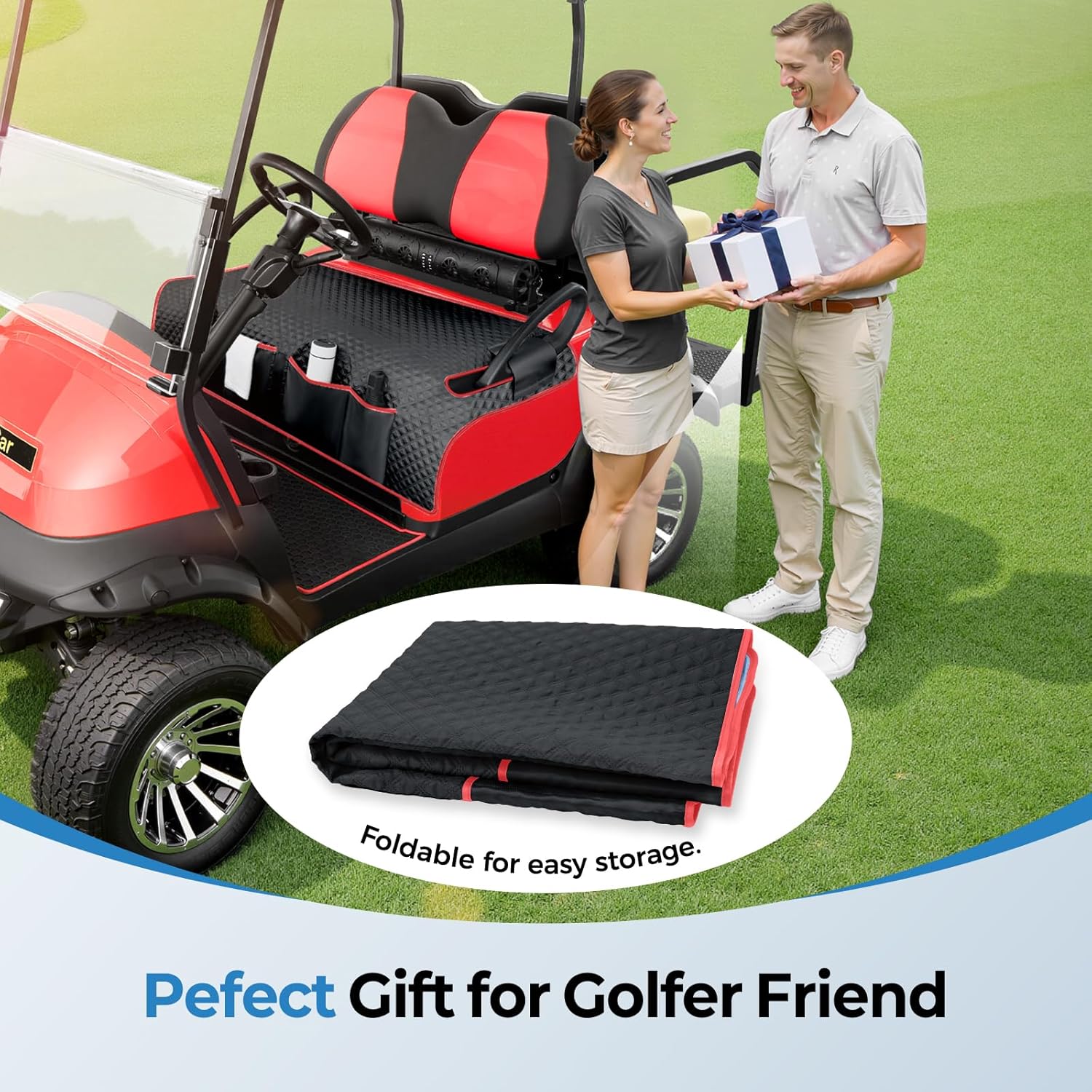 Tecoom Golf Cart Seat Covers, Universal Golf Cart Seat Towel Blanket with Armrest Strap 4 Pockets Non-Slip Bottom, Fits Club Car, EZGO, Yamaha, and More Front Seats, Protect Seats from Pet-Scratch Sun