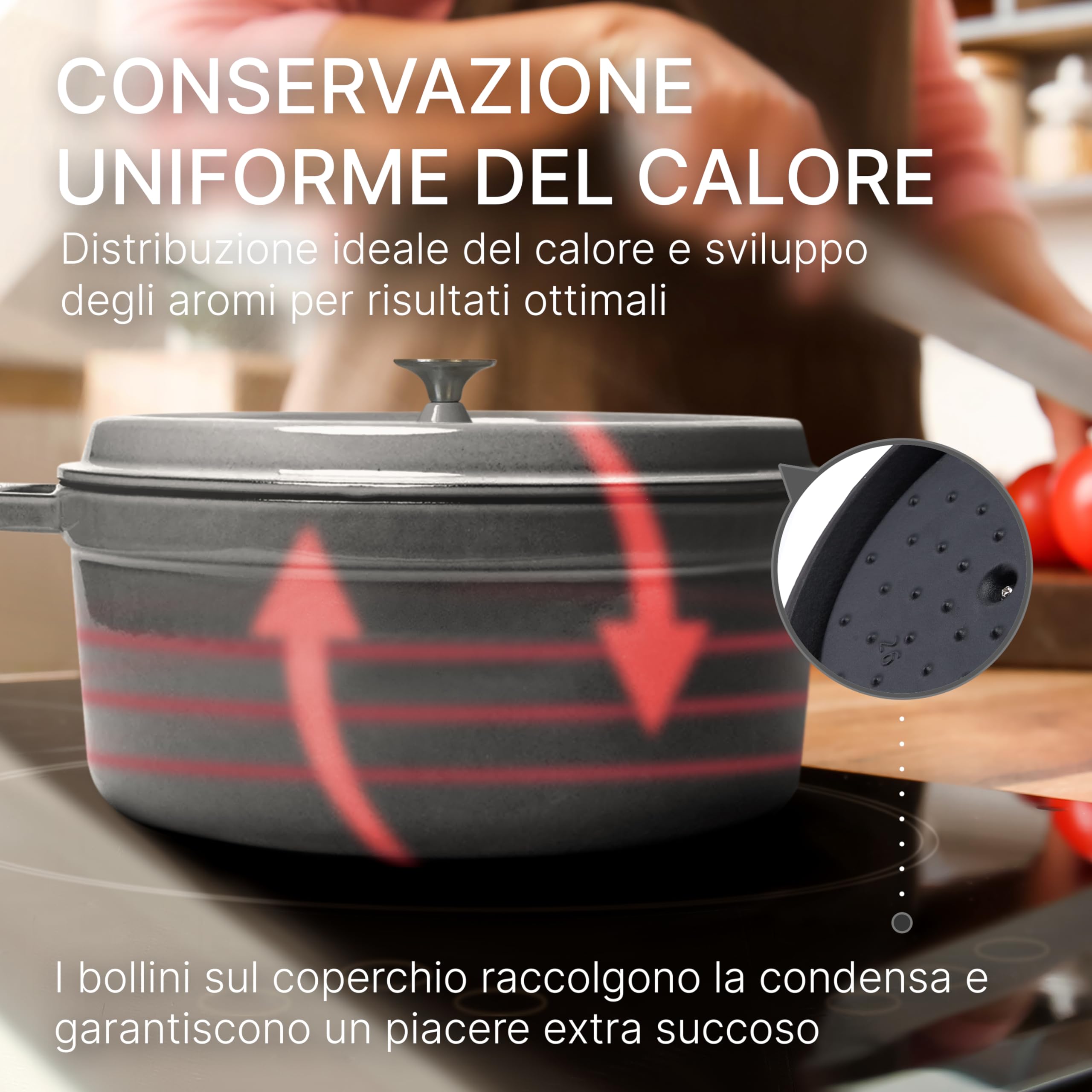 Segretto Cookware Padella per pane in ghisa smaltata con coperchio, 28 cm, nero, nero, forno per pane in ghisa per lievito naturale, forno olandese per pane