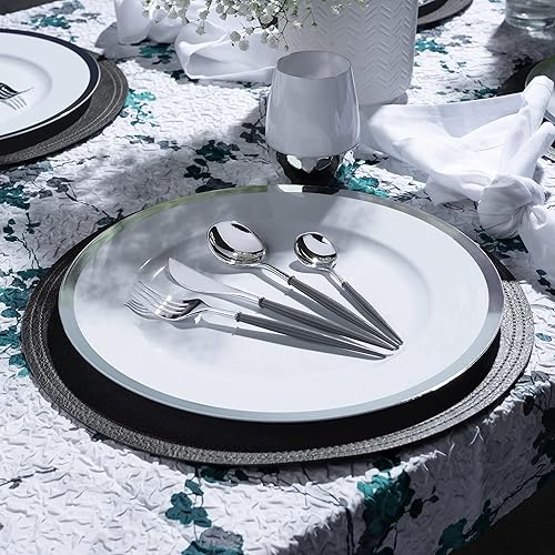 Miniatura 6 de 40 cubiertos elegantes de perlas de plástico de alta calidad para fiestas, 16 tenedores, 8 cuchillos, 8 cucharas, 8 cucharaditas, perfectos para