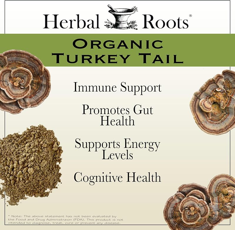 Herbal Roots Organic Turkey Tail Mushroom Supplement, Fruiting Bodies Extract, USDA Certified Organic, Immune Support, 60 Vegan Capsules image 3