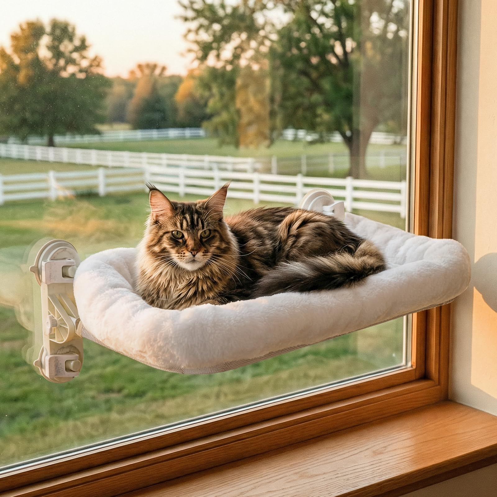 Gardner Pet Amaca Pieghevole per Gatti Fino a 25 kg, Amaca Stabile con Cuscino Lavabile, Confortevole con 4 Ventose Potenti, Letto per Gatto Grande Interno, 71 x 43 cm- Bianco