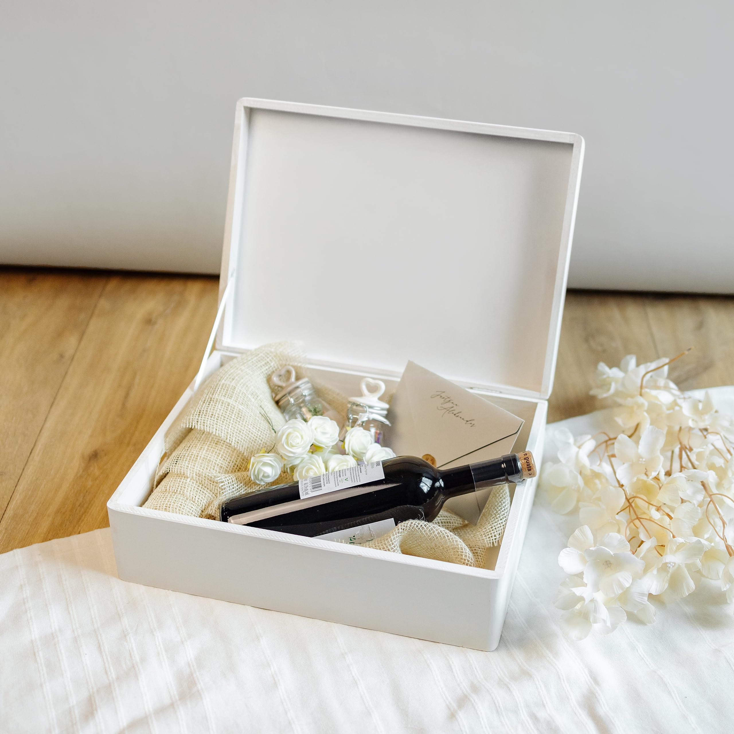 Creative Deco Weiße Hochzeitsgeschenke Personalisiert für Brautpaar | Geschenk zur Hochzeit | Erinnerungsbox Hochzeit JGA | Geschenkkiste | Holzkiste | Hochzeitsgeschenk Personalisierte Farbdruck