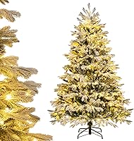 Vista 1 de Goplus 6ft Pre-Lit Snow Flocked Christmas Tree, Artificial Hinged Xmas Tree with 350 Warm-White LED Lights, 1022 PE & PVC Branch Tips, Foldable