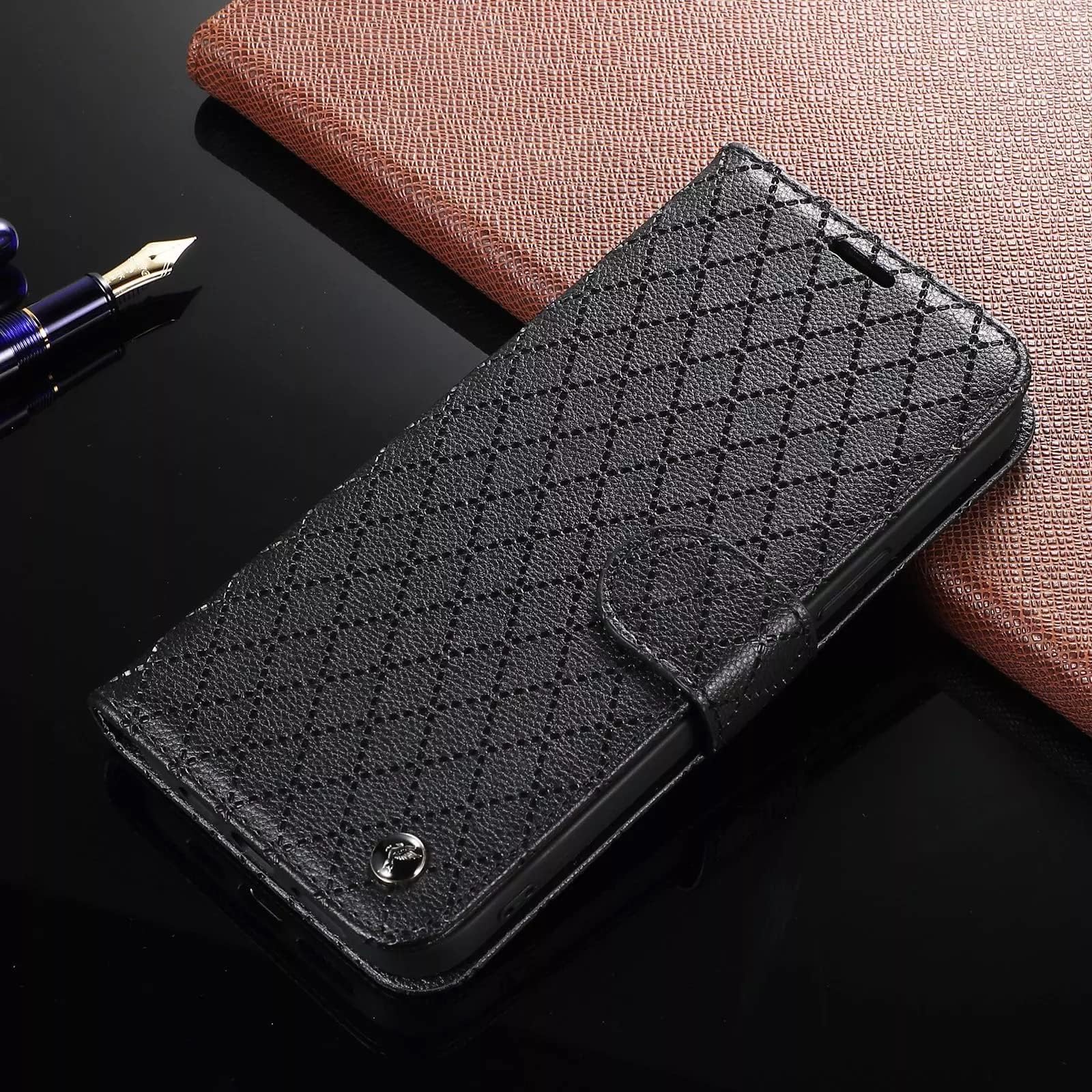 Zele Karega One Day Deal! iPhone 14 PRO MAX CASE Leather USA Wallet Heavy Duty FLIP CASE Stand 3 Card Holder Stick Magnetic Luxury Foldable Protection Kickstand Sturdy Adjustable Phone Holder Black