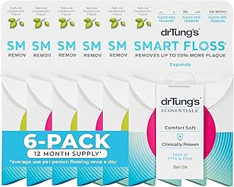DrTung's Smart Floss - Natural Dental Floss, PTFE & PFAS Free, Gentle on Gums, Expands & Stretches, BPA Free - Cardamom Flavor(Pack of 6)