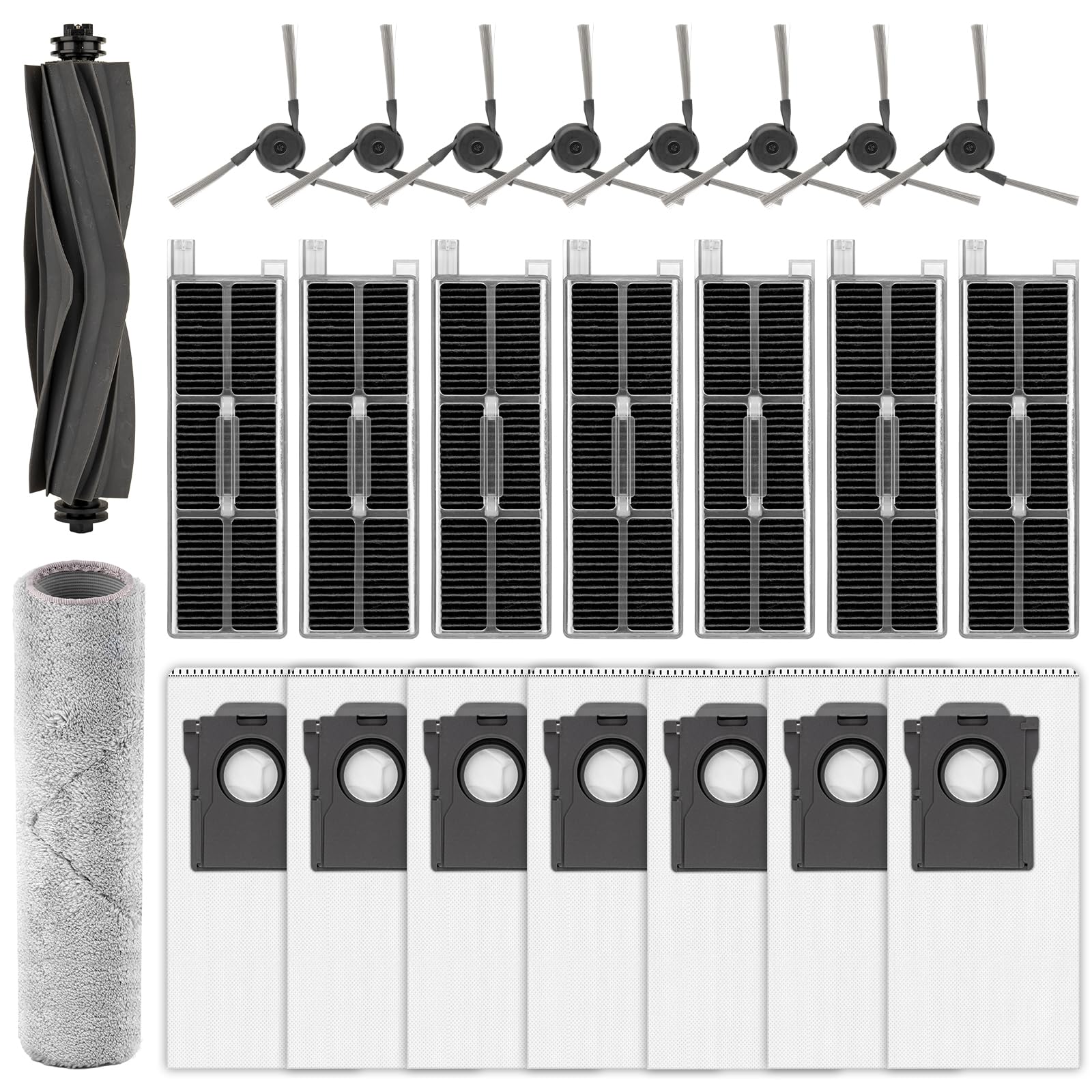 Z50 Ultra reserveonderdelen voor Mova Z50 Ultra / Z5 / Z5 Pro Ultra robotstofzuiger, 1 borstelrol, 1 dweil met rupsaandrijving, 7 HEPA-filters, 7 stofzakken, 8 zijborstels, accessoireset